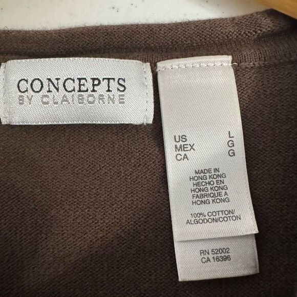 Concepts By Claiborne Sweater Long Sleeve V-Neck Women’s Size Large Brown Color - Picture 4 of 5